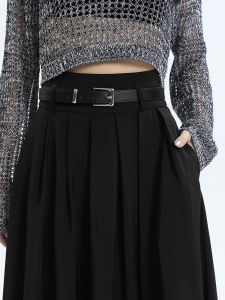 Elegant Black Suit Style High Waist A-Line Long Skirt Womens Casual Pleated Mini Spring Autumn New Arrival Slimming Skirt