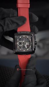 Jam Tangan Pria Alexandre Christie Chronograph AC 3030 GCRIPBARE Black Dial Red Rubber Strap