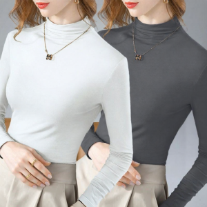 Lieoyuarn | Modale Half-High Collar T-Shirt Long Sleeve