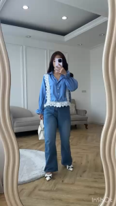 SJM KEMEJA CROP KATUN IMPORT KOMBINASI BROKAT LENGAN SERUT CANTIK 5514