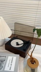 Retro Turntable CD Player Two-way Bluetooth 5.1 Built-in Speaker Portable USB 3.5mm AUX Rechargeable