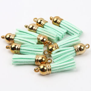 10Pcs 38mm Gold Color Suede Faux Leather Tassel For Keychain Cellphone Straps Jewelry Summer DIY Pendant Charms Finding
