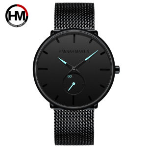HANNAH MARTIN Brand Men Watch Fashionable Running Seconds 40mm Mesh Belt Stainless Steel 3Bar Waterproof Men Quartz Watch reloj