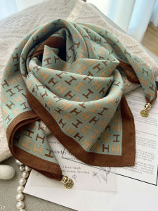 Womens Silk Scarf 2025 New Magnetic Buckle Neck Protection Small Shawl Cotton Linen Autumn Winter Neck Warmer Floral Pattern