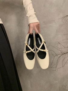 Comfortable Soft Leather Mary Jane Shoes Womens Flat round Toe Cross Band Slip-On Fashionable All-Season Low Heel Flats