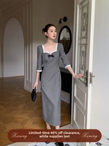 XXNING | Đầm Elegance Đính Cổ Ren Pháp Tay 7/8 Dáng Suông