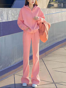 LIANGYILAILIN | Spring Outfit of the Day Casual Sporty Pink Hoodie Set