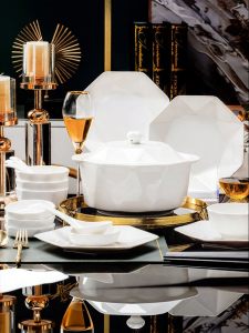 mornenjoy | Underglaze Colored White Bone China Tableware Set