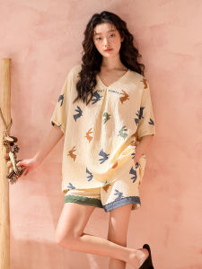 Short Sleeve Light Cotton Voile Loose Cartoon Pyjamas