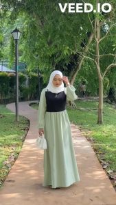 Dreamtale Baju Wanita MiCha Square Neck Two Tone Korea Style Casual Maxi Dress Muslimah Dress Puffy Sleeve WCO181