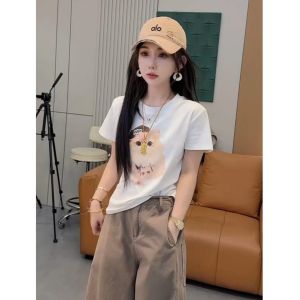 SUSHOUWANGE | Fashionable Attractive Cat Print White Short Sleeve T-Shirt