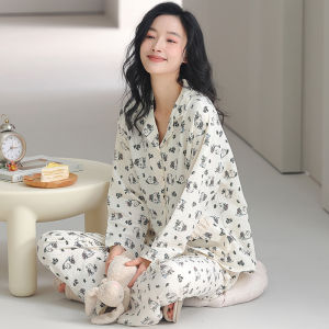 MiiOW | Bộ đồ ngủ dài tay rộng rãi MiiOW mùa hè 2025 cho nữ Quần dài vải polyester thoải mái Bộ đồ mặc nhà thường ngày