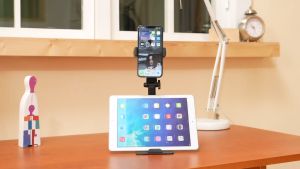 [Pepper Jobs] Phone Stand with Clip - Adjustable in Height & Angle | Stand Holder for two devices of various sizes