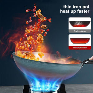 Fit You Stainless Steel Frying Pan Wok Cooking Pan Thickened Uncoated Pre-adjusted Carbon Steel Wok Cooking Pot Chinese Traditional Hand-forged Non-stick Iron Pot