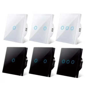 EU Touch Switch LED Crystal Glass Panel Wall Lamp Light Switch 1/2/3 Gang AC100-240V LED Sensor Switches Interruttore