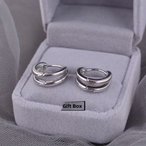 925 Sterling Silver Double Arc Circle Earrings Womens Style Minimalist Cold Sensation round Stud Earrings Versatile Plain Circle