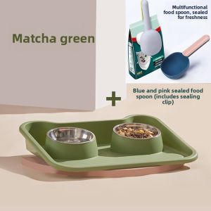 Stainless Steel Cat Bowl Dog Dish Pet Food Bowl Neck Protection Water Drinking Integrated Slanted Mouth Bowl Plate for Cats