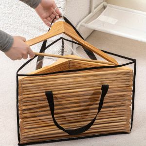 Wnnideo | Multi-purpose Hanger Storage Bag - Clear PVC/Black Non-woven Closet Organizer Portable Tote Bag for Clothes Hangers