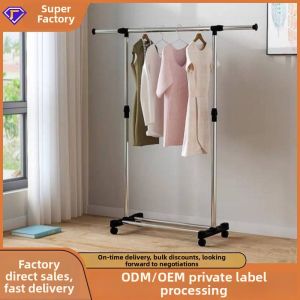 Telescopic Single/Double Rod Stainless Steel Standing Clothes Rack