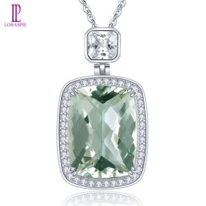 lohaspie jewelry genuine 6.8 Carats solid Sterling silver 925 pendant original natural green amethyst Pendant Gemstone Pendant Silver Green Amethyst Pendant For Women Jewelry