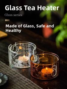 Chinese Style Handmade Glass Tea Warmer Small Candle Fire Pit Tea Brewing Insulated Tea Heater Tea Ceremony Essential