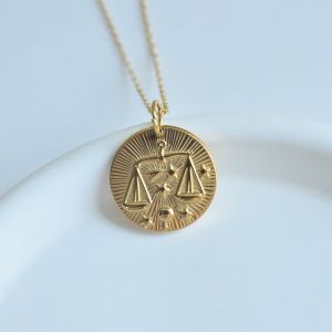 Womens 12 Constellation Pendant Necklace Stainless Steel Gold Plated Zodiac Necklace Horoscope Necklace