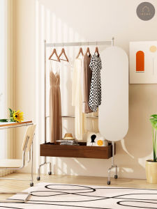 Stainless Steel Full Body Dressing Mirror And Coat Rack Integrated Floor Standing Clothes Hanger Small Apartment Wheel Mounted