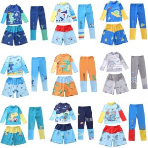 New Style Childrens Swimsuit Mens Separates Pants Fifth Pants Long-Sleeved Anti-Rash Swimsuit Surfing Smaller and Big Kids Swimwear