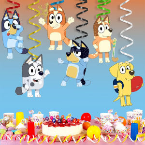 ของตกแต่งวันเกิดบลูอี้ 6 ชิ้น ของตกแต่งแบบเกลียวแขวนเพดาน สำหรับงานวันเกิดเด็กและงานแต่งงาน