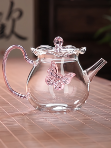 High Borosilicate Glass Purple Butterfly Flower Mouth Teapot Home Use Tea Pot Brewing Tea Pot with Filter Single Pot Tea Set