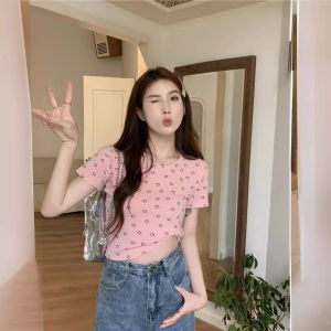 Áo Thun Nữ Tay Ngắn in Hình Mặt Cười Màu Hồng Mùa Hè 2025 Thiết Kế Mới Ôm Vừa Vặn Ngắn Phong Cách Sinh Viên Áo Trên