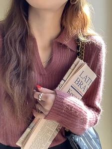 <109> Kiểu Nhật Cổ Điển polo Áo Dệt Kim Cổ Áo Áo Len Mặc Trong Mềm Kết Hợp Với Cổ Bẻ Mặc Trong Cho Nữ Thiết Kế Thu Đông