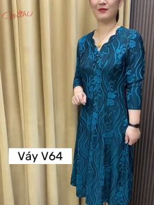 Váy thu đông trung niên cao cấp V64 - Váy thu đông dài tay cho mẹ cho bà U50 U60 U70 Váy đỏ cho mẹ Bigsize