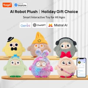 Cute Gray BOBO:AI Plush Robot Smart Interactive Toy w/LED Eyes&Voice ControlUSB Rechargeable Companion for Kids Gifts/SmartHome