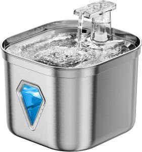 2.5L Stainless Steel Cat Water Fountain Automatic Water Dispenser For Cat Dog Pet Smart Water Fountain With Ultra-Quiet Pump And Water Level Window