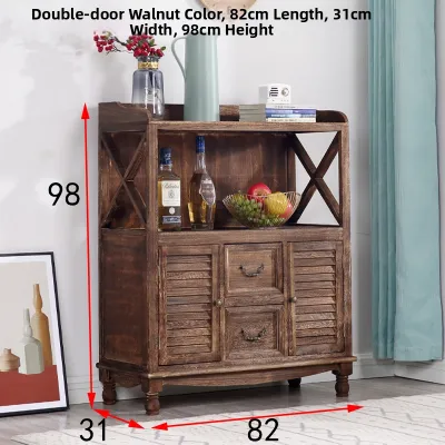 Retro American Painted Wooden Storage Cabinet Multi-Drawer Living Room Bookshelf Balcony Organizer Artistic Country Style