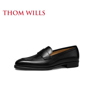 ThomWills Mens Genuine Leather Slip-On Loafers Comfortable British Style Winter Shoes Fashionable Business Flat Heel round Toe