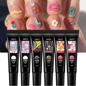6pcs 5D Tube Pudding Gel Korean-Style Solid Gel Emboss Nail Design Cute Modeling Gel Nail Polish DIY Manicure Accessories Tools