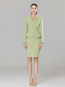 Green Suit Dress Womens Formal Occasion Hostess Professional Set Wrap around Skirt Air Stewardess Career Womens Fashion