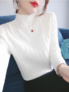 WANGGONGZHU | Fashionable Knitted Base Layer Top Womens Half High Collar Slim Fit Inner Wear Autumn Winter Style Princess Style Long Sleeve