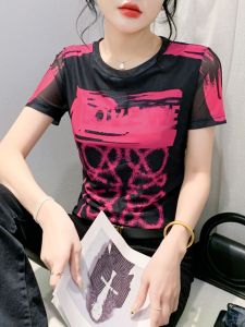 Ice Lụa Lưới Áo Thun Ngắn Tay Nữ Thời Trang Mùa Hè Ôm Vừa Vặn Áo Sơ Mi Cơ Sở Thời Trang Áo Sơ Mi Nhỏ Phong Cách Đường Phố Độ Dày Thông Thường