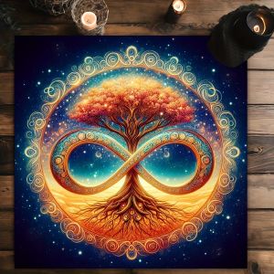 VIKAMA Halloween & Christmas Tree of Life Tarot Altar Cloth Astrology-themed Event Decorative Tablecloth