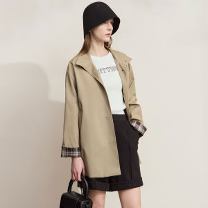 AMII | Spring Simple Japanese Style Contrast Cuff Mid-length Trench Coat