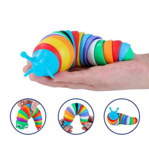 Mainan Sensory Anak Caterpillar Fidget Slug MainaaMainan Sensory Anak Fidget Ulat Siput Pelangi Finger Slug Toy Squishy Penghilang Stress Gantungan Kunci Caterpillar Keychainn Refleksi Penghilang Stress High quality
