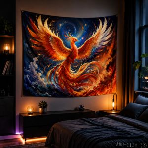 VIKAMA Neon Purple Blue Reindeer Rainbow Halo Gift Water Reflection Christmas Tapestry Bedroom Living Room Dorm Home Decor