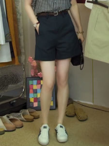 Shalldoer | Fashionable Versatile Dark Blue Wide Leg Casual Shorts Womens High Waist Loose Slimming Straight Cut Pants Summer 2025 New Arrival