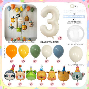 Bộ Bóng Bay Sở Thú Dễ Thương 32 Inch Màu Be Số 0-9 Có In Hình Động Vật Hổ/sư Tử/hươu Cao Cổ Để Trang Trí Tiệc Sinh Nhật Theo Chủ Đề Rừng Rậm