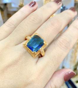 CINCIN EMAS BATU GIOK KOTAK BIRU TEBAL TITANIUM ANTI LUNTUR