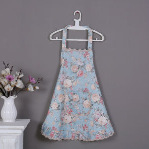 Korean Style Floral Apron Double Layer Oil Proof Waterproof Cute Home Cleaning Womens Kitchen Apron Country Style Non-Washable