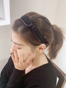 Net Red Pressure Hairpin Bows Headband Minimalist Easiest for Match Non-Slip Hairpin Headband Wide Edge Korean Head Jewelry Black Female